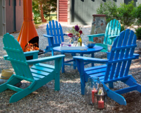 Classic Folding Adirondack Chair Set with Conversation Table in Blue