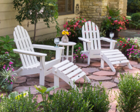 Classic Adirondack Chairs with Ottomans in White